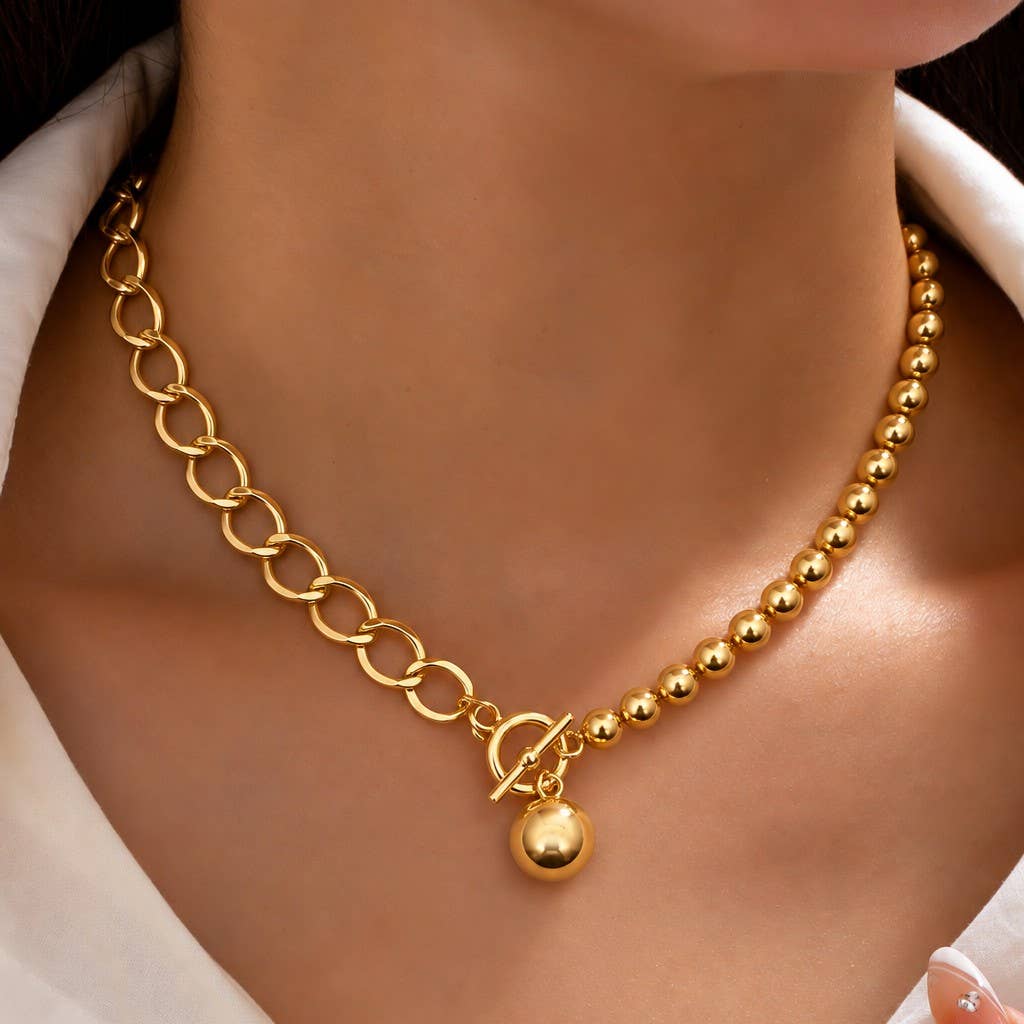 Golden Link & Bead Necklace