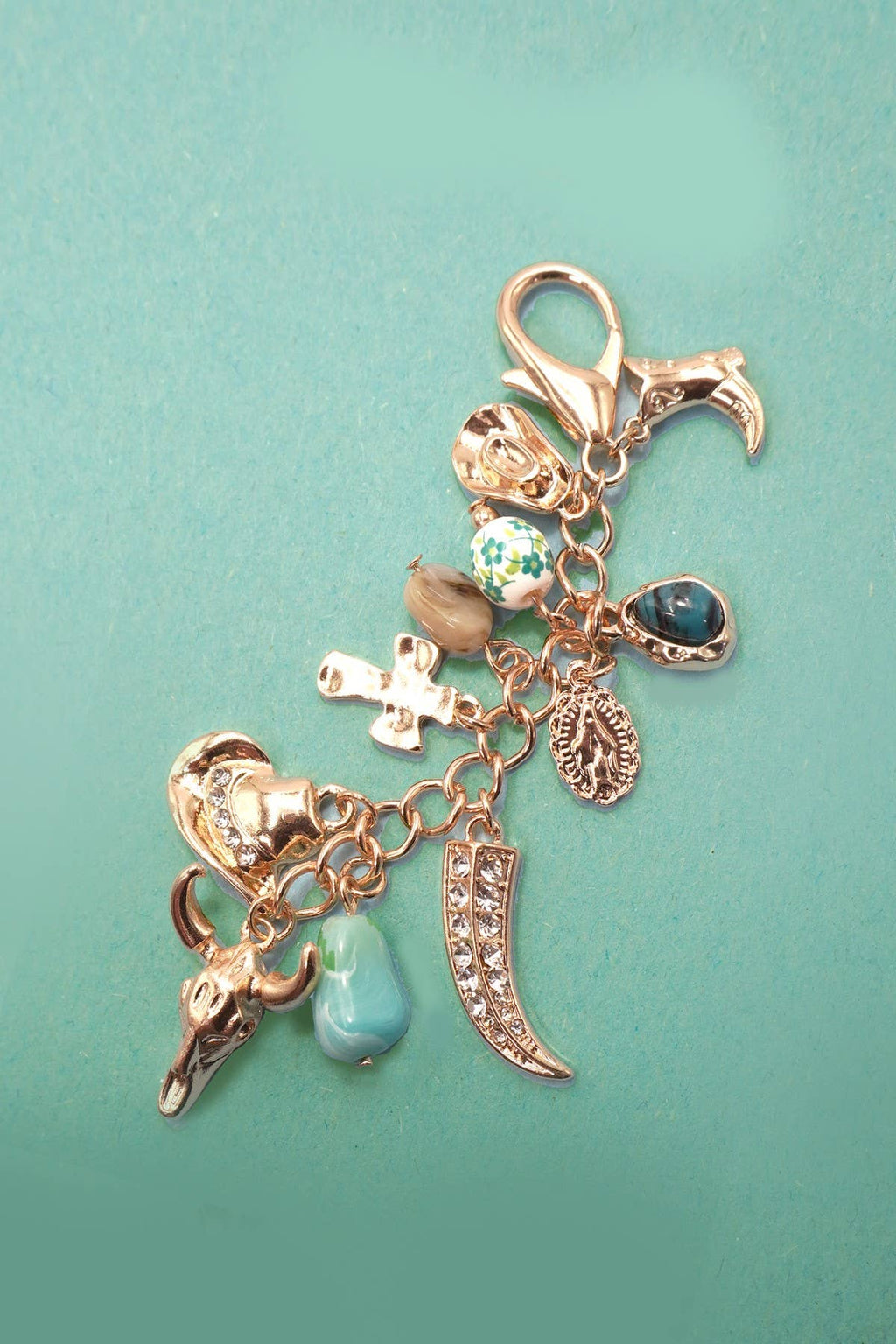 Western Porcelain Cross Boot Cowboy Hat Bag Charm