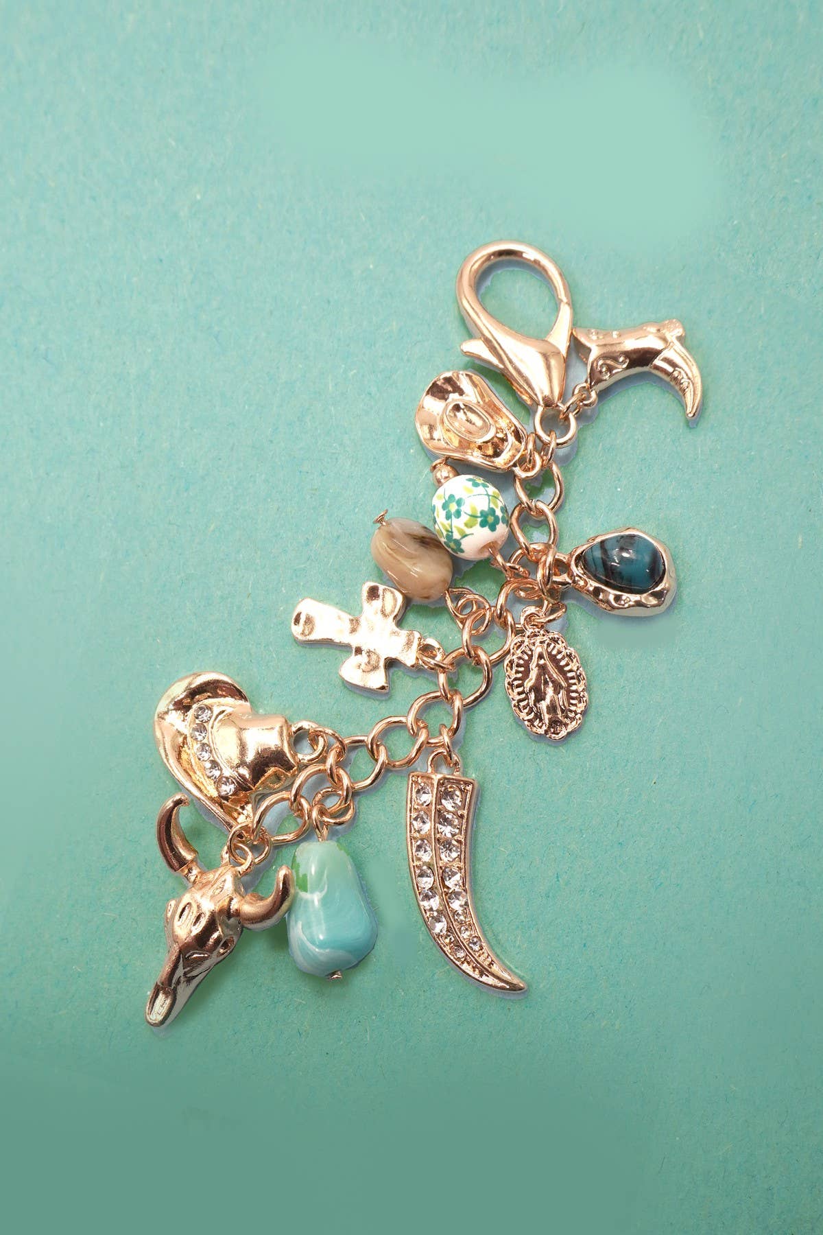 Western Porcelain Cross Boot Cowboy Hat Bag Charm