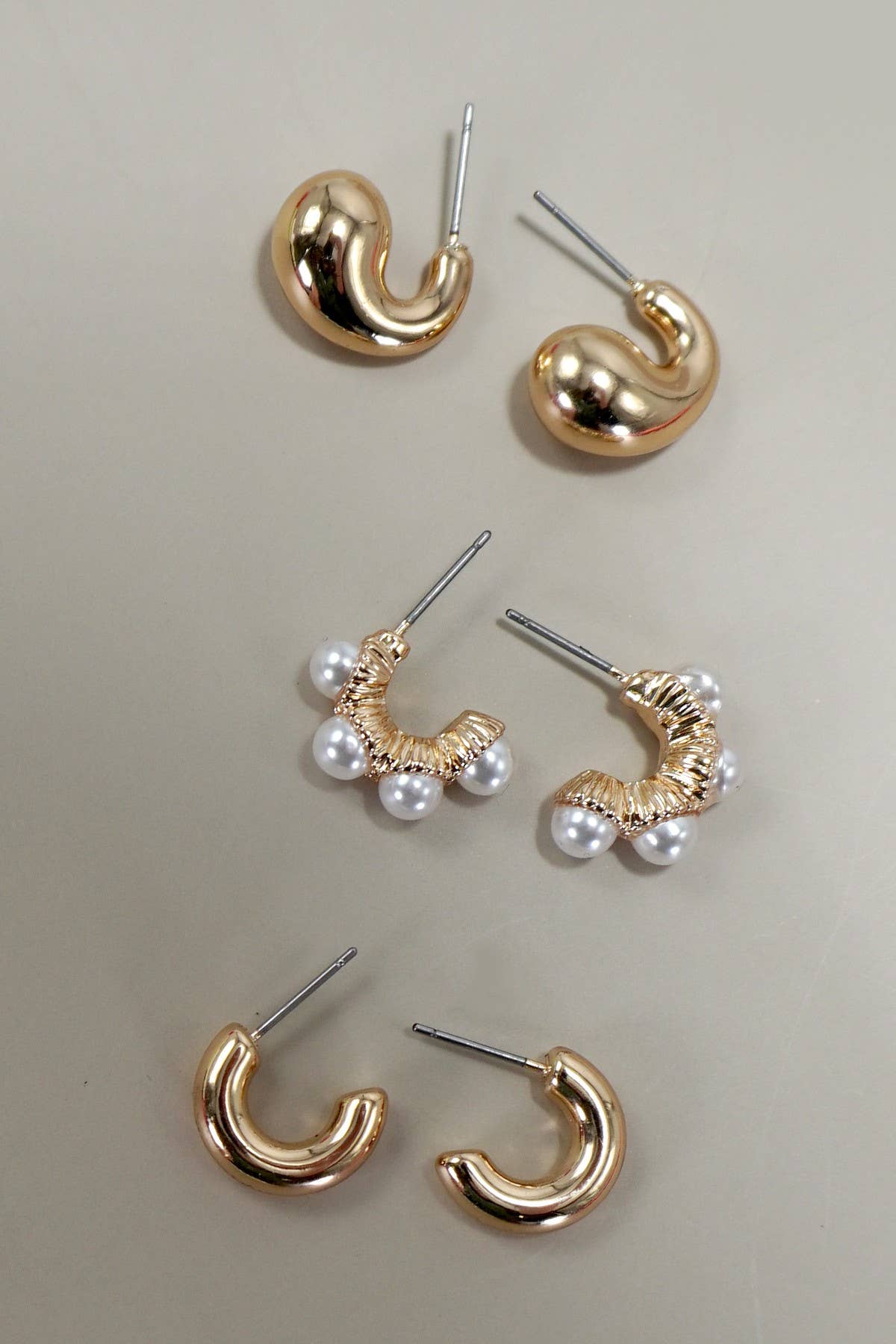 Gold-Plated Pearl Huggie Hoop Earring Trio