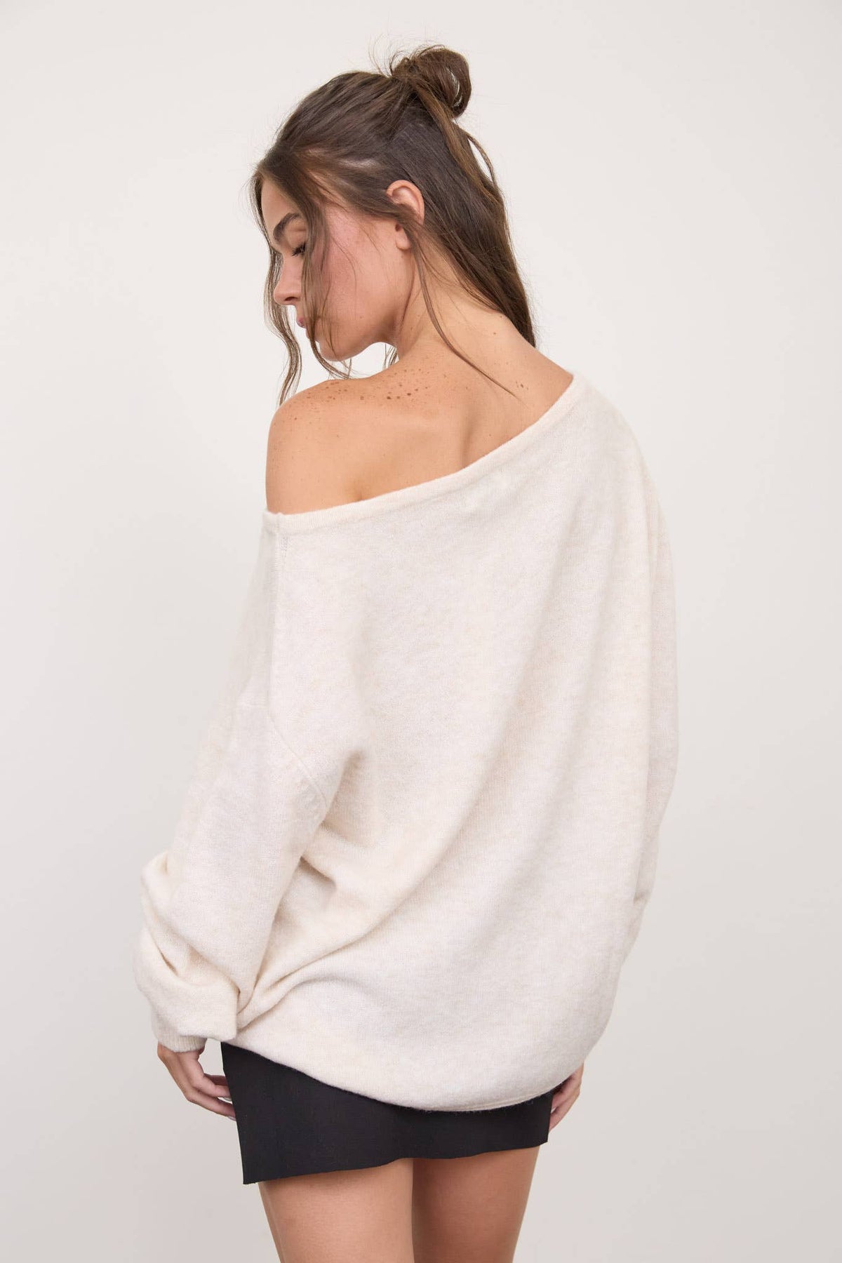 Boat Neck Oversized Knit Pullover Sweater - Copper & Linen