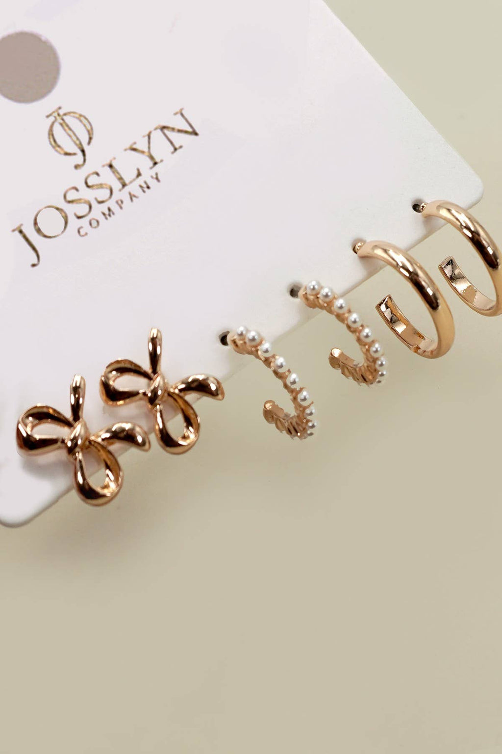 Bow Pearl Studded Gold Hoop Trio Earrings - Copper & Linen