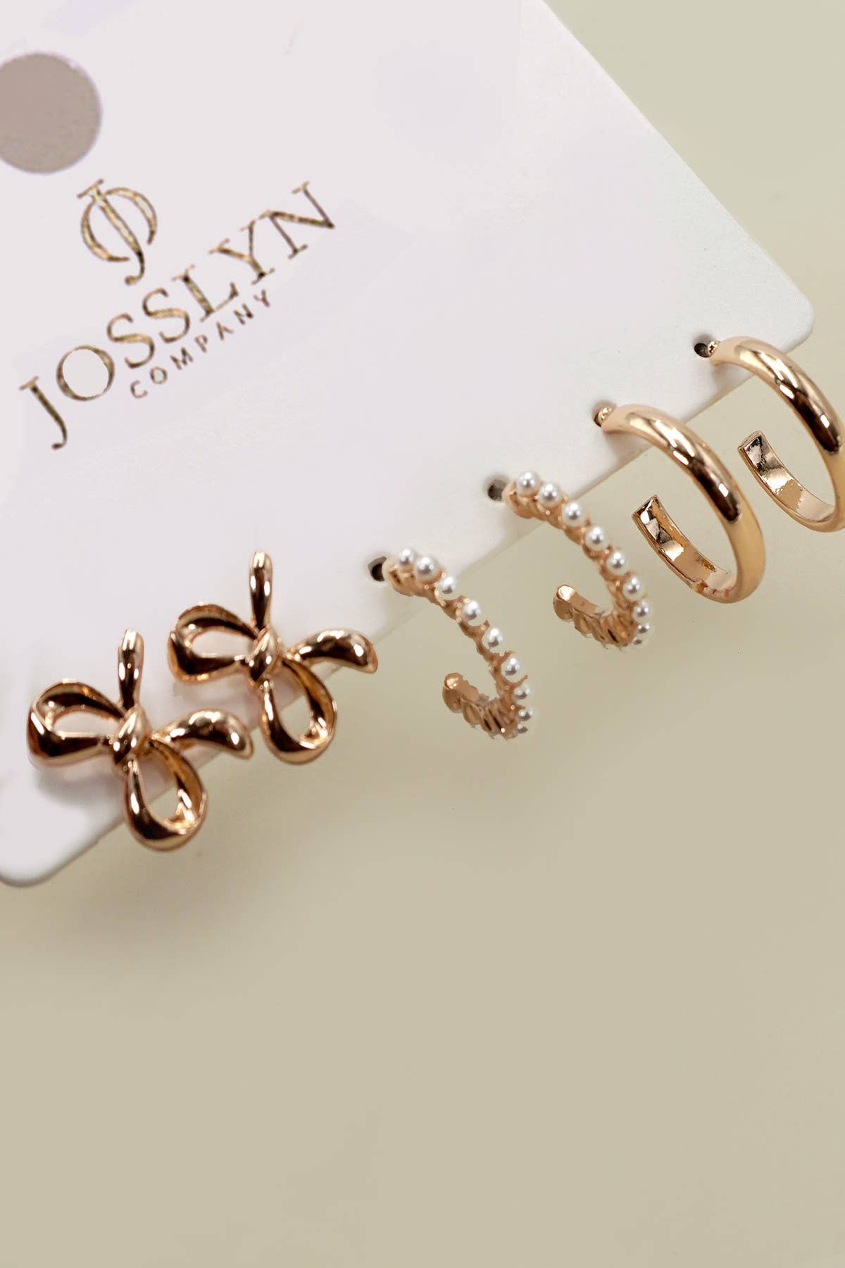 Bow Pearl Studded Gold Hoop Trio Earrings - Copper & Linen