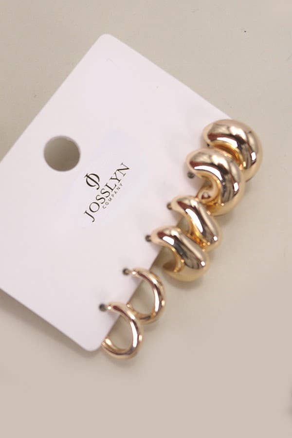 Bubble Hoop Huggies Trio Earrings - Copper & Linen