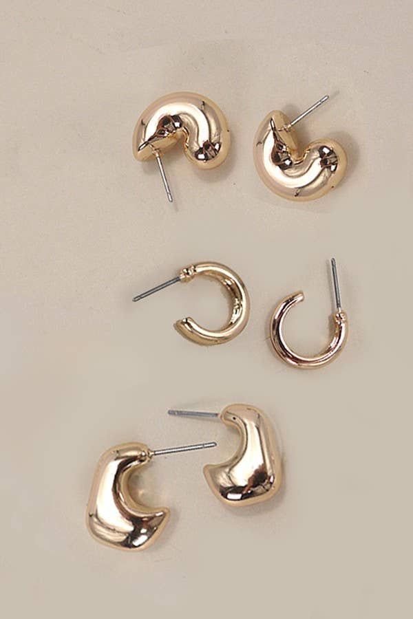 Bubble Hoop Huggies Trio Earrings - Copper & Linen