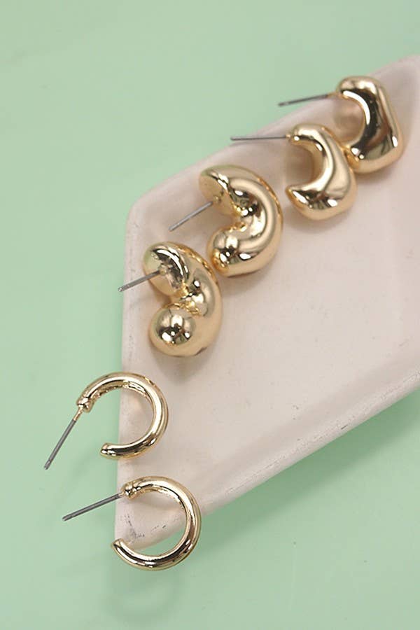 Bubble Hoop Huggies Trio Earrings - Copper & Linen