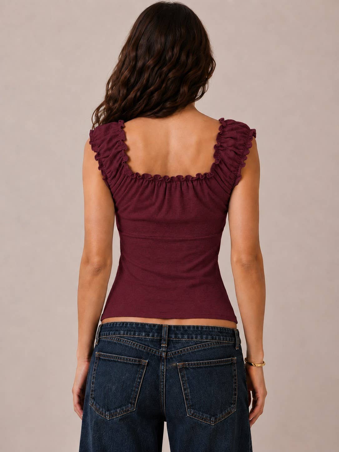 Button Down Frill Detail Tank Top - Copper & Linen