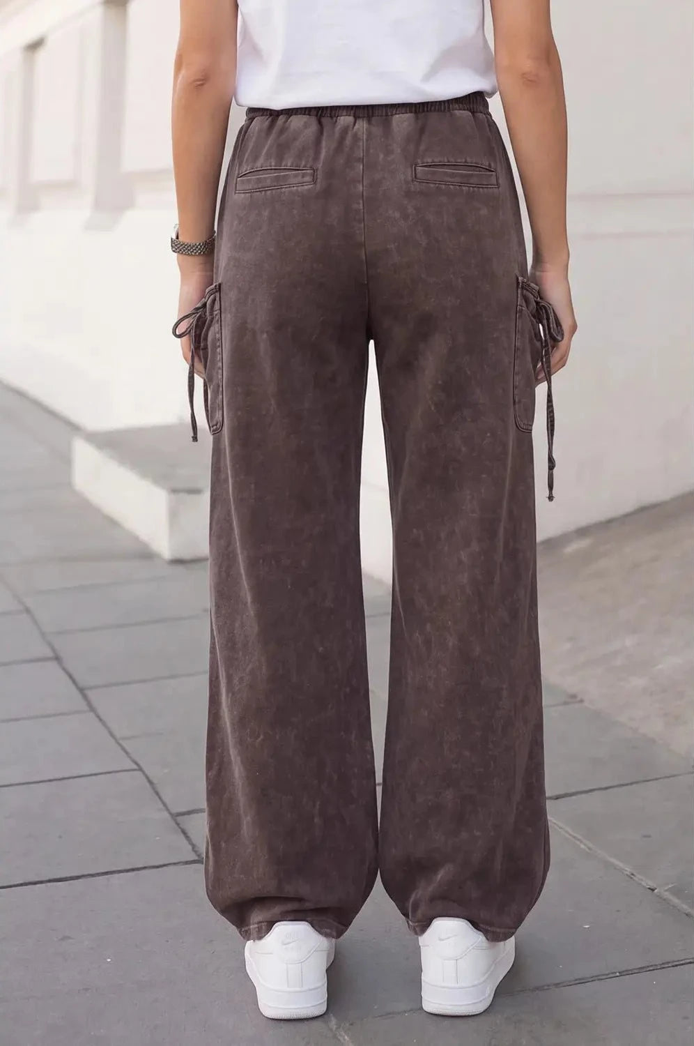 Casual Solid Drawstring Pockets Pants - Copper & Linen