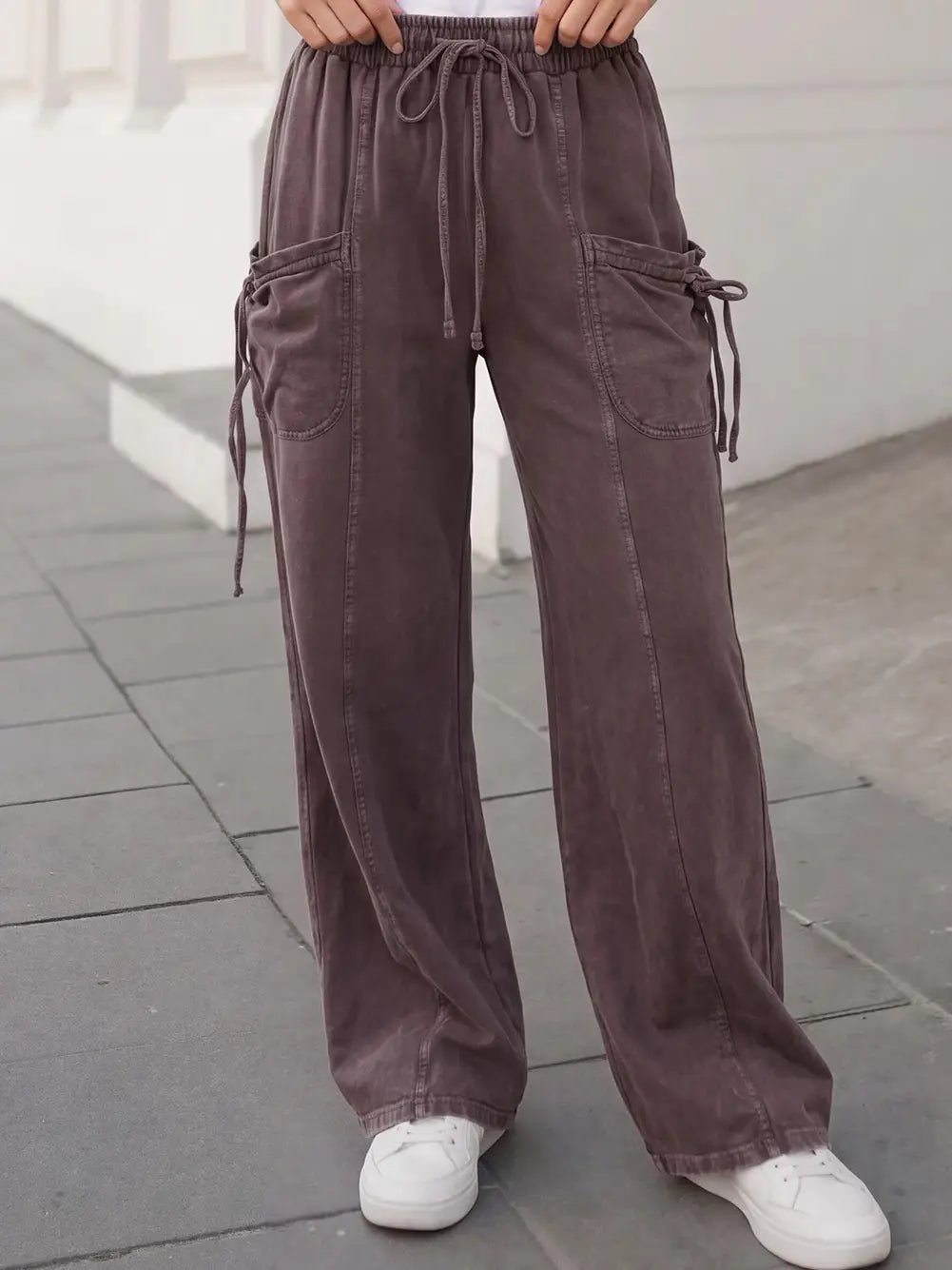 Casual Solid Drawstring Pockets Pants - Copper & Linen