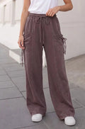 Casual Solid Drawstring Pockets Pants - Copper & Linen