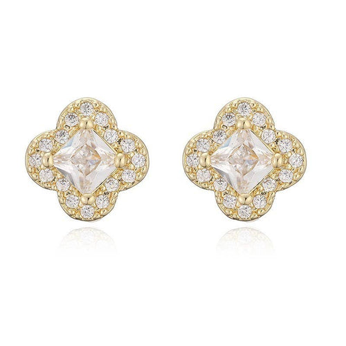 Clover Halo Stud Earrings - Copper & Linen