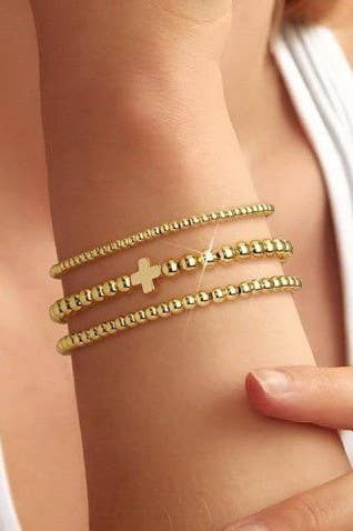Cross Multilayer Ball Chain Bracelet - Copper & Linen