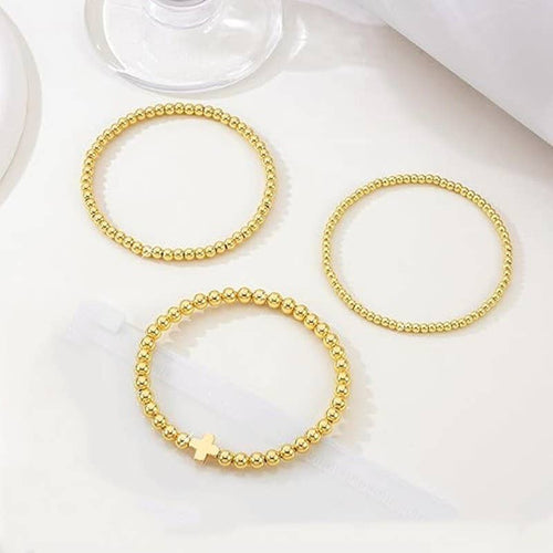 Cross Multilayer Ball Chain Bracelet - Copper & Linen