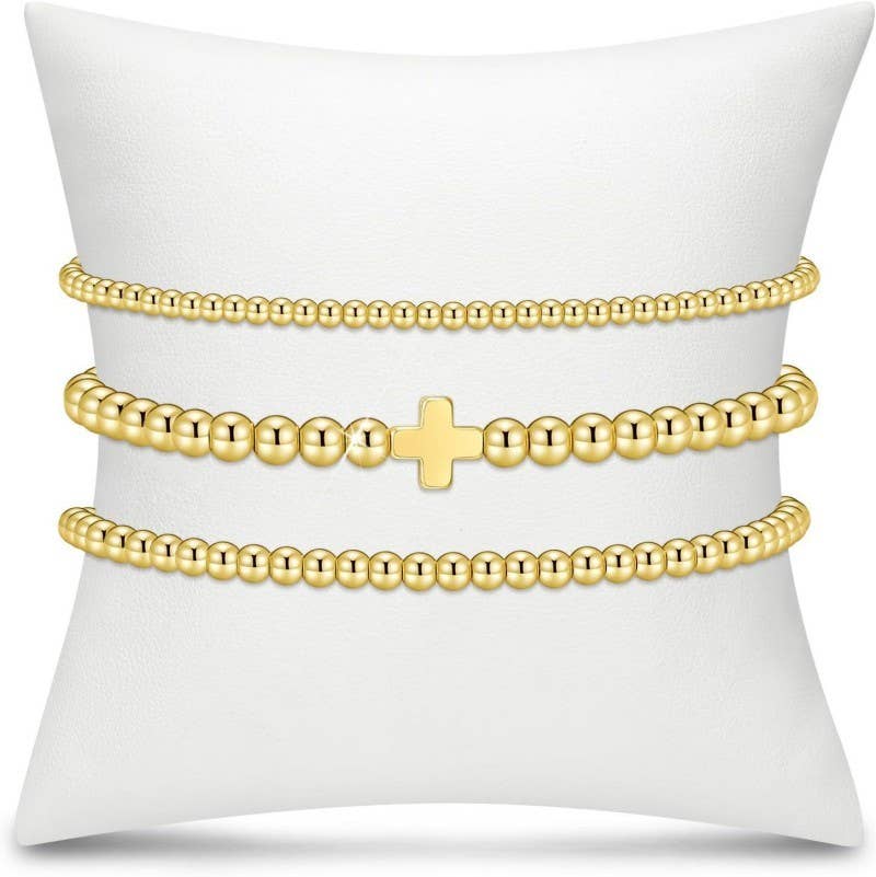 Cross Multilayer Ball Chain Bracelet - Copper & Linen