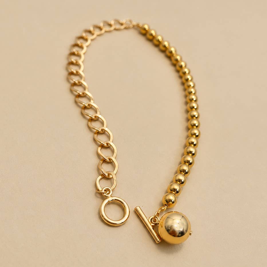Golden Link & Bead Necklace