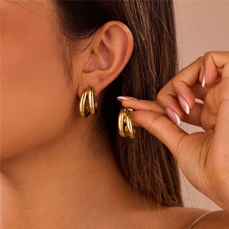 Double-Hoop Sculptural Earrings - Copper & Linen