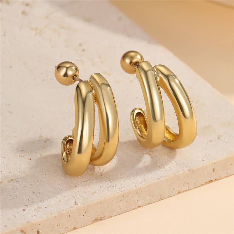 Double-Hoop Sculptural Earrings - Copper & Linen