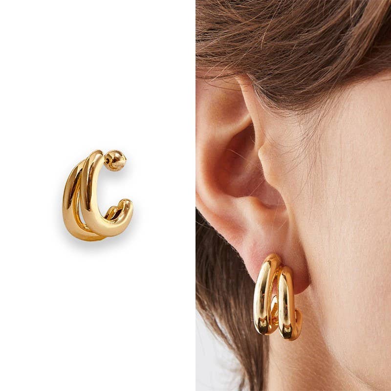 Double-Hoop Sculptural Earrings - Copper & Linen
