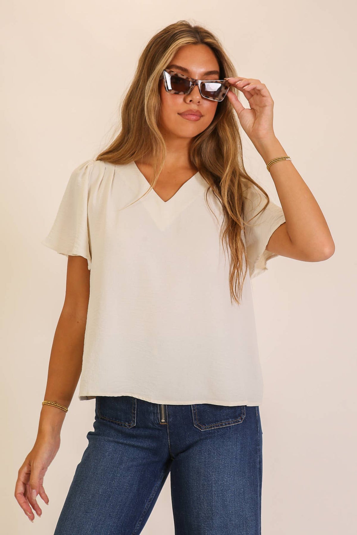 Effortless Grace V-Neck Blouse - Copper & Linen