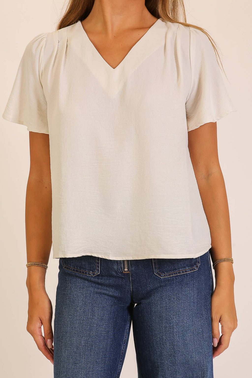 Effortless Grace V-Neck Blouse - Copper & Linen
