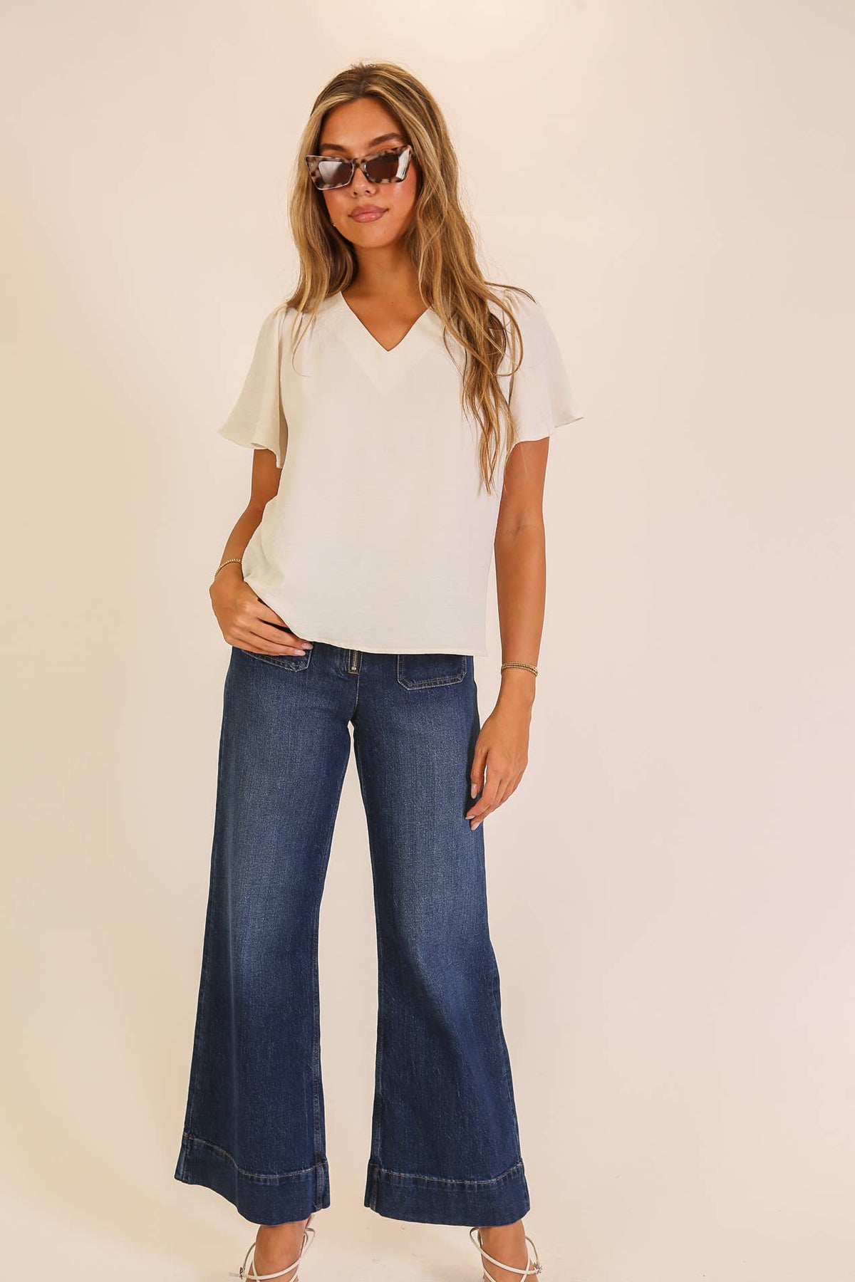 Effortless Grace V-Neck Blouse - Copper & Linen