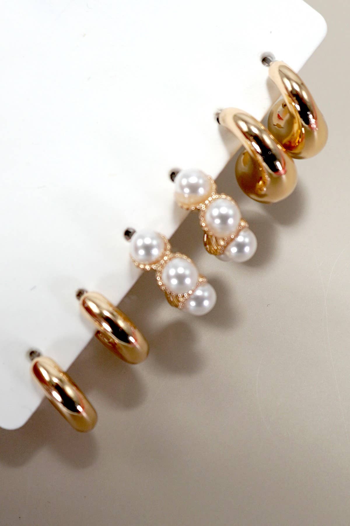 Gold-Plated Pearl Huggie Hoop Earring Trio