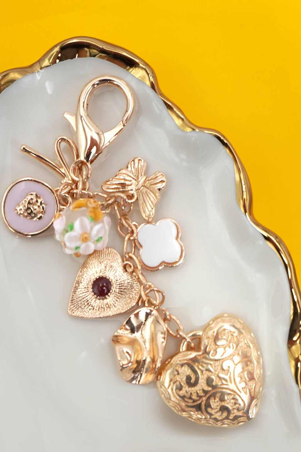 Floral Bag Key Charm - Copper & Linen