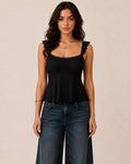Flutter Sleeve Circle Lace Trimmed Bra Padded Top - Copper & Linen