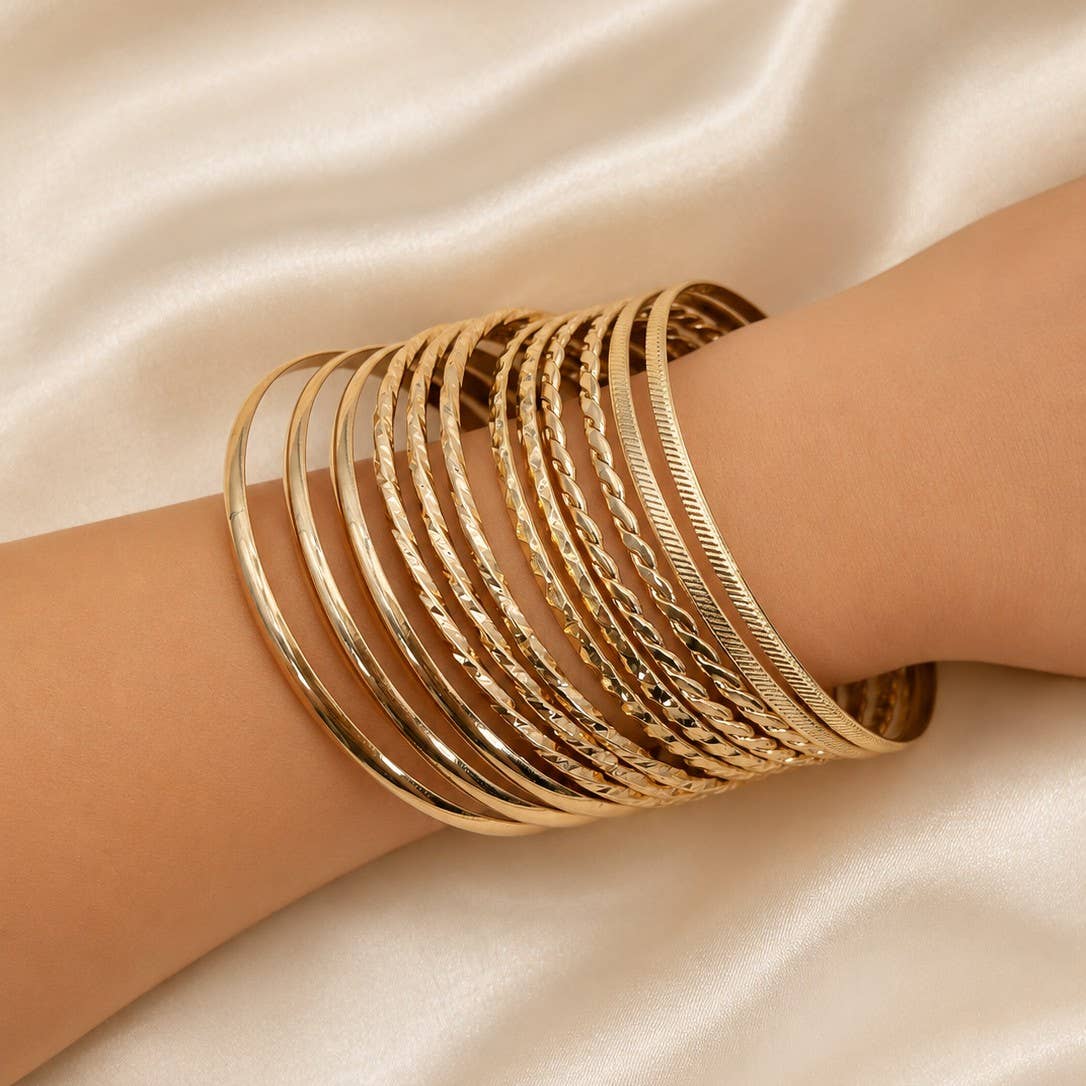 Gold-Tone Multi-Pattern Bangle Set - Copper & Linen