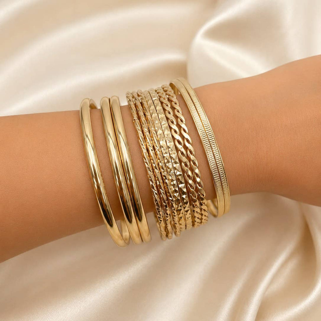 Gold-Tone Multi-Pattern Bangle Set - Copper & Linen