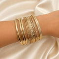 Gold-Tone Multi-Pattern Bangle Set - Copper & Linen