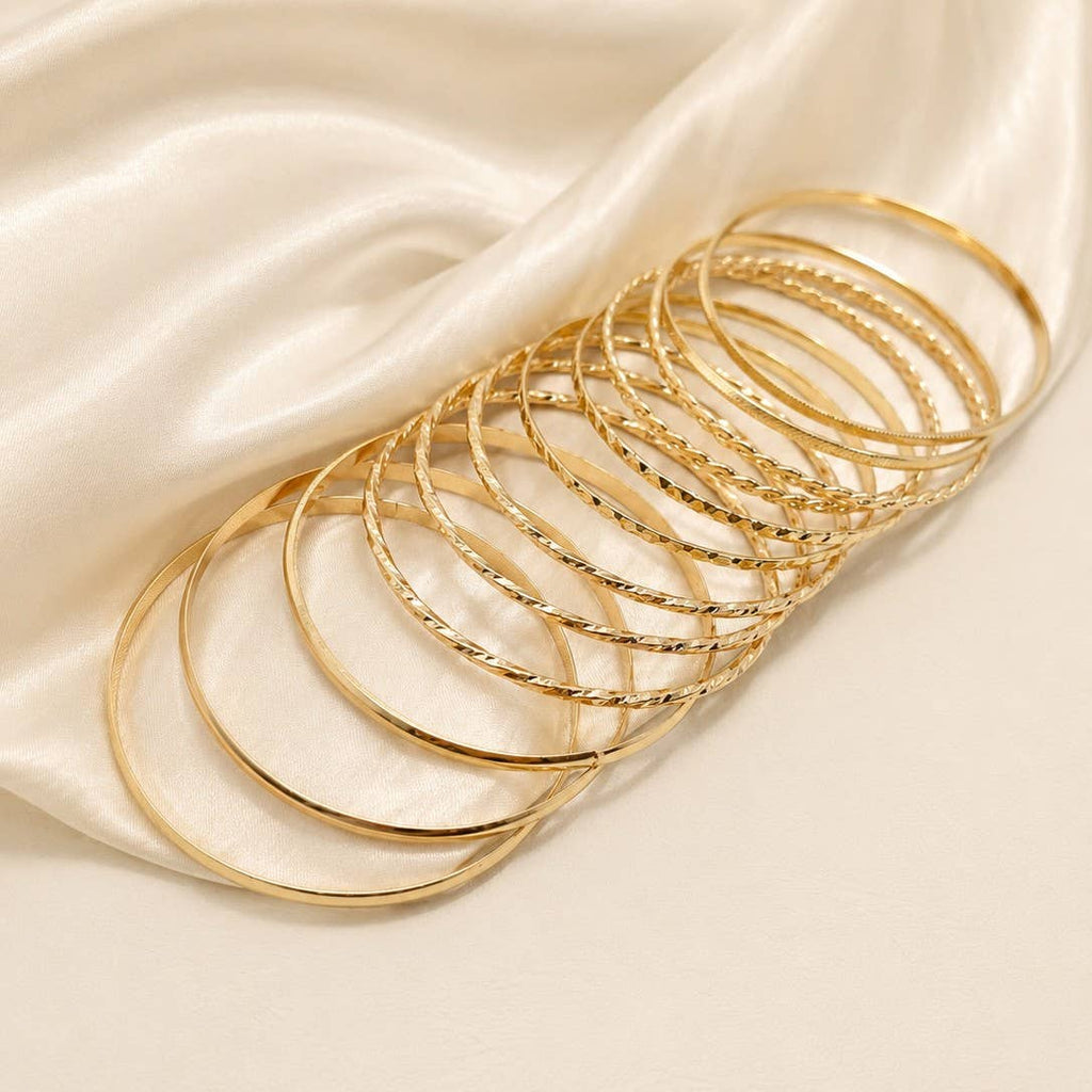 Gold-Tone Multi-Pattern Bangle Set - Copper & Linen