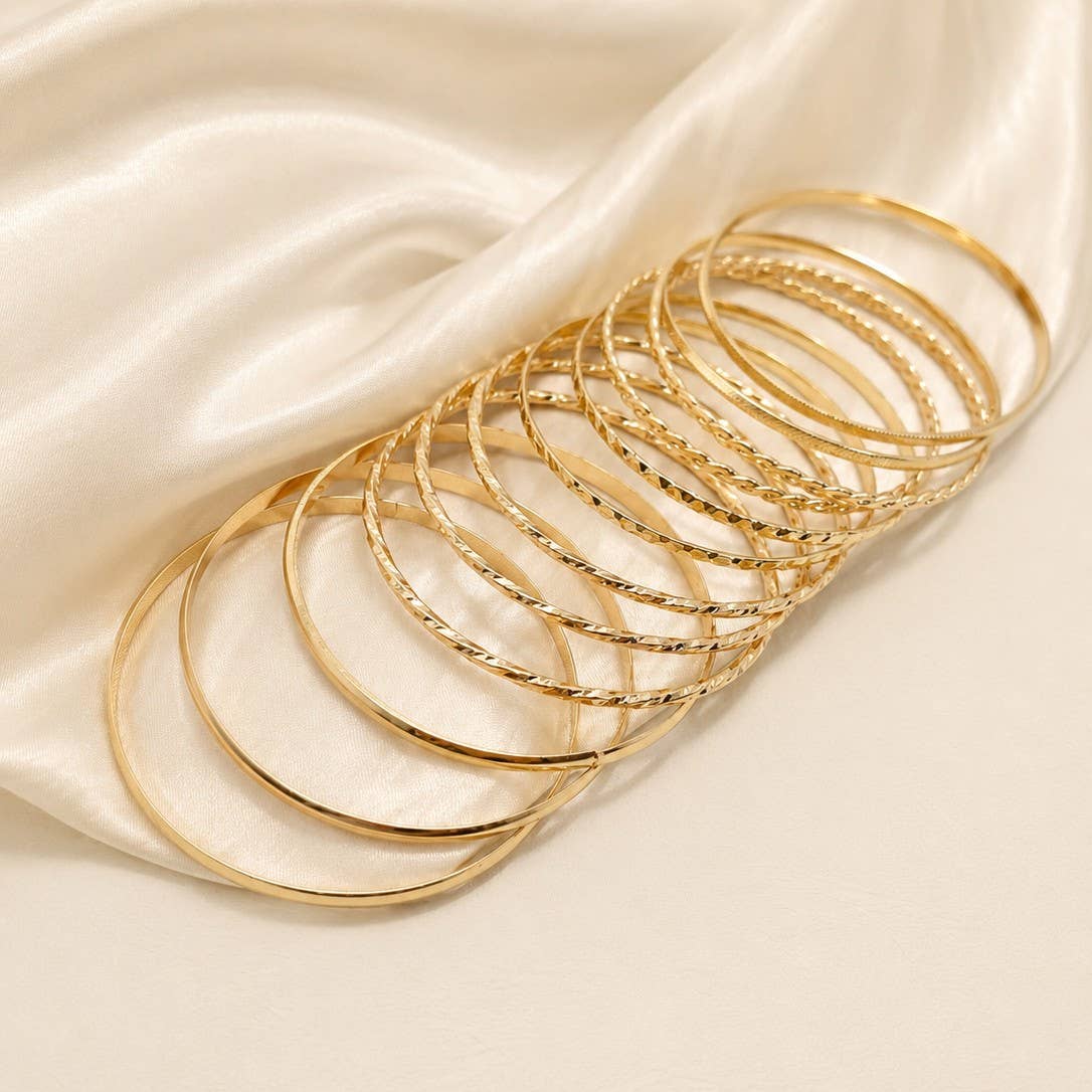 Gold-Tone Multi-Pattern Bangle Set - Copper & Linen