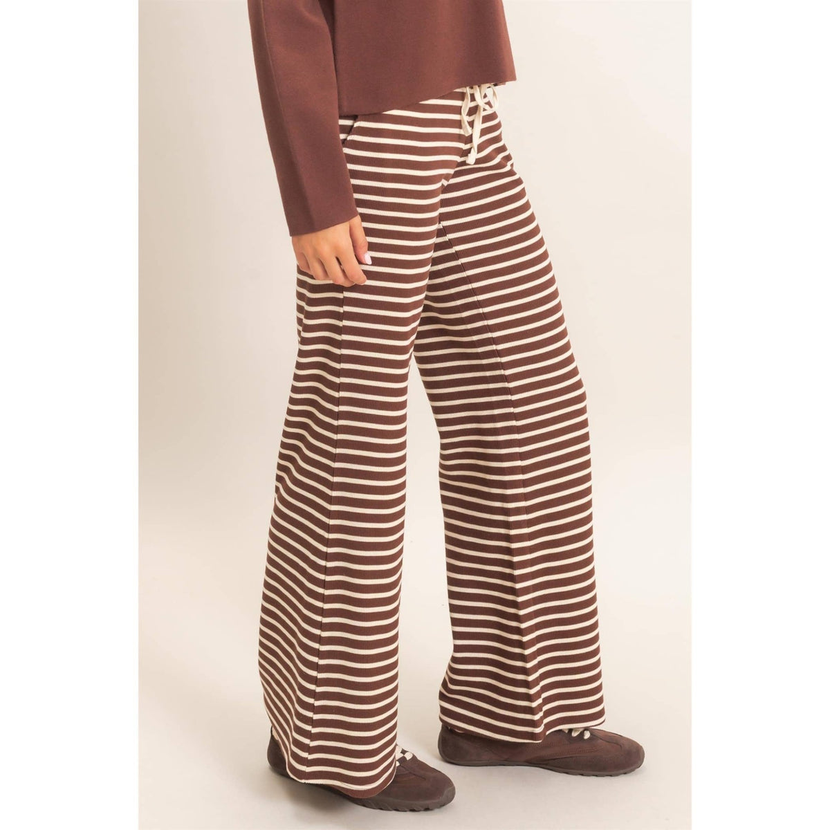 Low Rise Striped Waffle Knit Pants - Copper & Linen