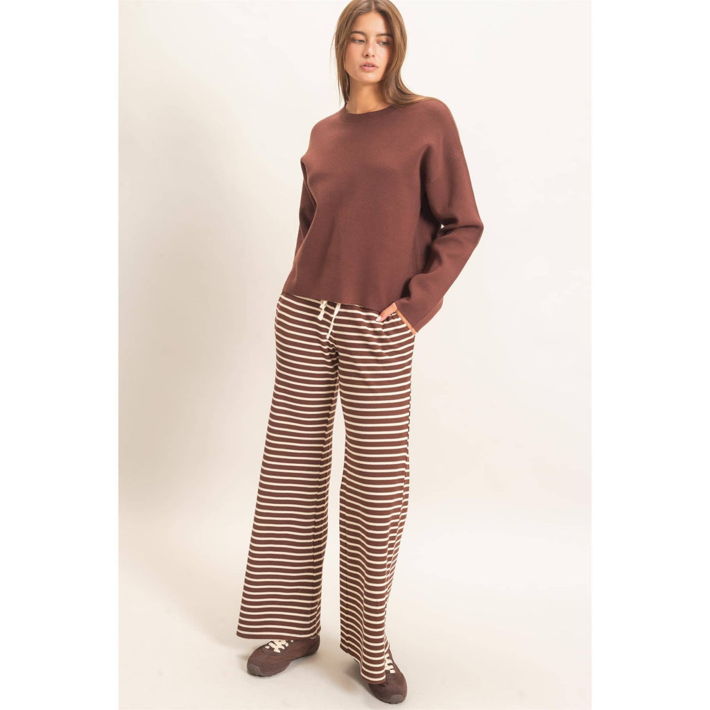 Low Rise Striped Waffle Knit Pants - Copper & Linen