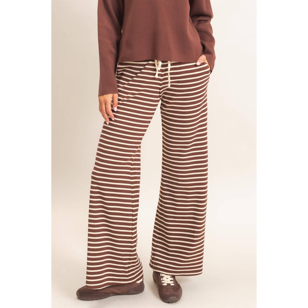 Low Rise Striped Waffle Knit Pants - Copper & Linen