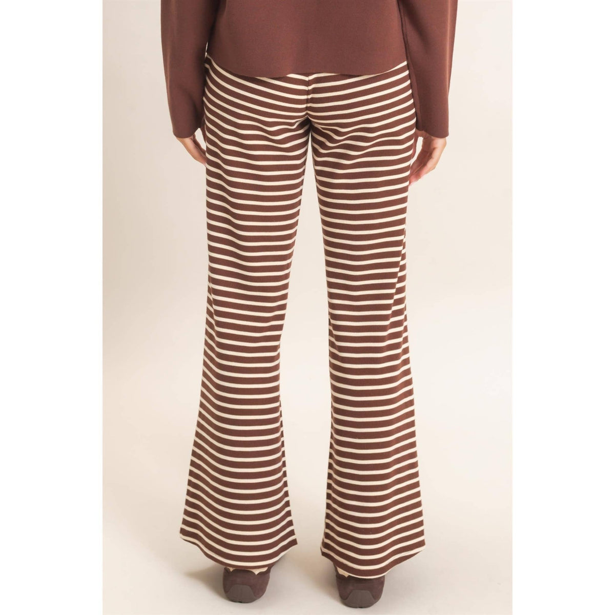 Low Rise Striped Waffle Knit Pants - Copper & Linen