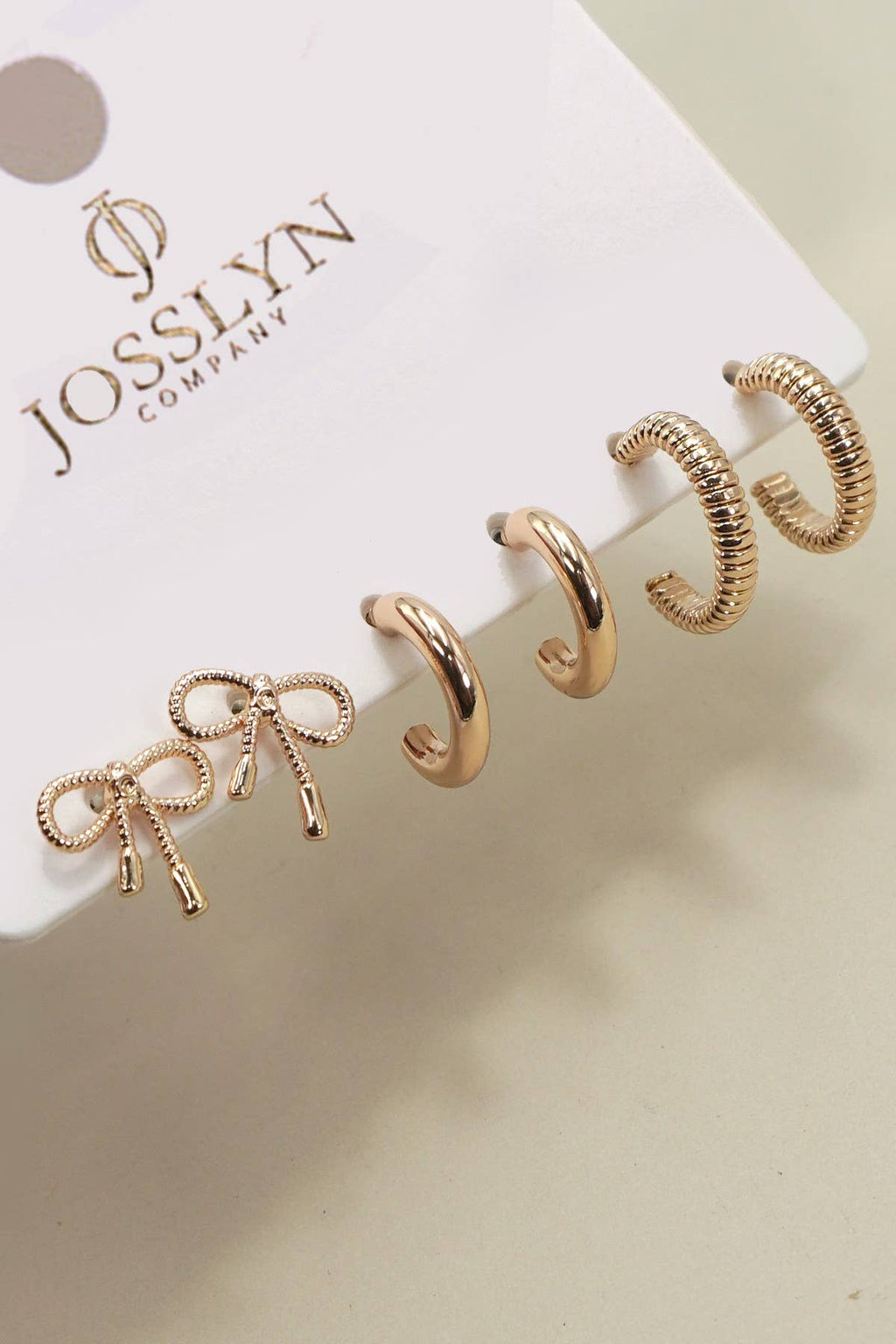 Mini Bow Huggies Hoop Trio Earrings - Copper & Linen