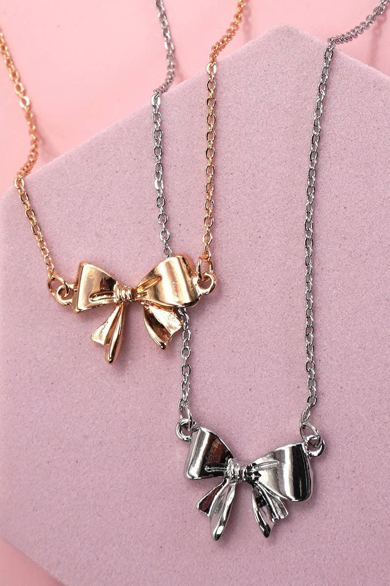 Mini Bow Ribbon Necklace - Copper & Linen