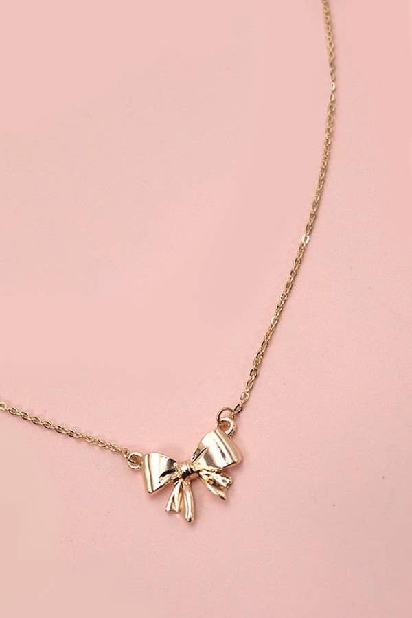 Mini Bow Ribbon Necklace - Copper & Linen