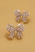 Mini Pearl Bow Ribbon Gold Earrings - Copper & Linen