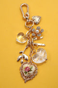 Porecelain Lace Heart Floral Bag Charm - Copper & Linen