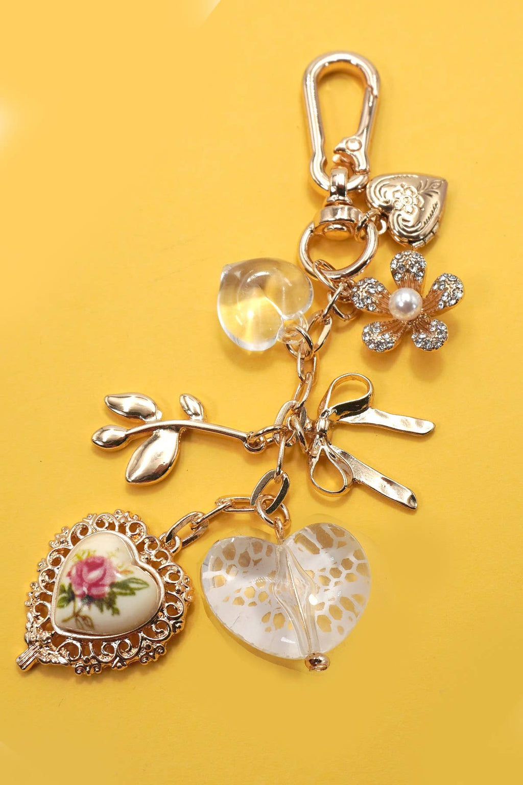 Porecelain Lace Heart Floral Bag Charm - Copper & Linen