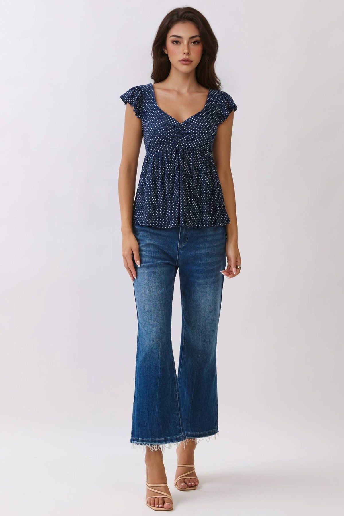 Printed Peplum Top With Tie Back Detail - Copper & Linen