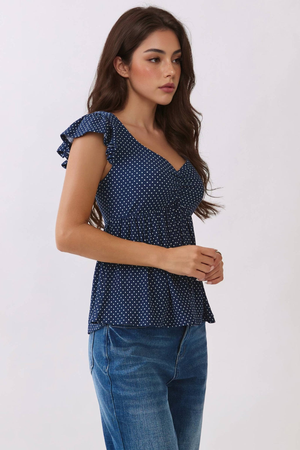 Printed Peplum Top With Tie Back Detail - Copper & Linen