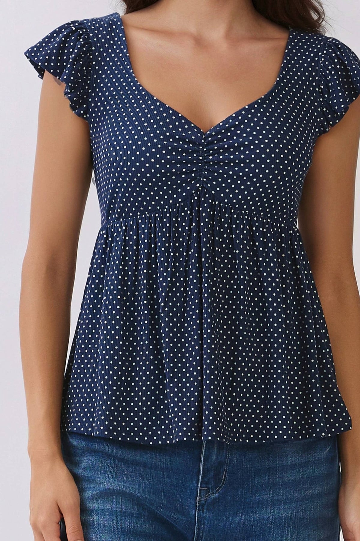 Printed Peplum Top With Tie Back Detail - Copper & Linen