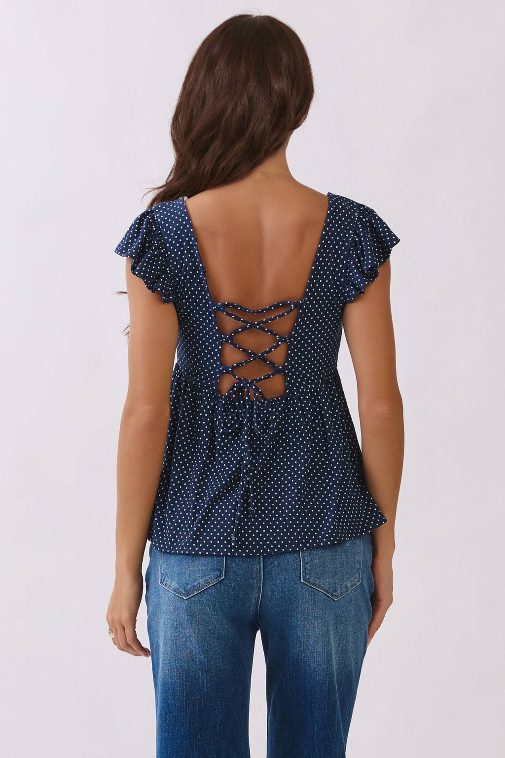 Printed Peplum Top With Tie Back Detail - Copper & Linen