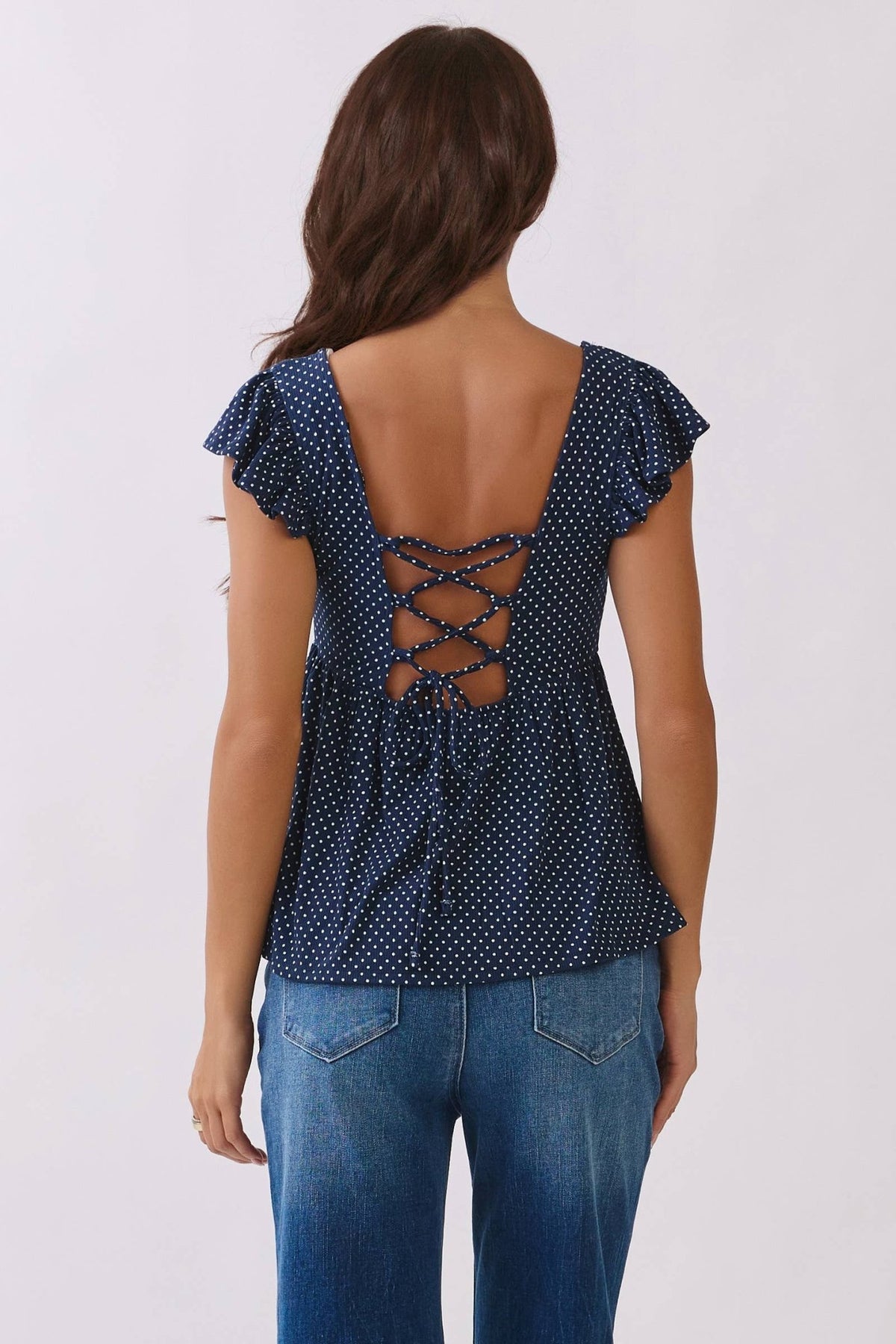 Printed Peplum Top With Tie Back Detail - Copper & Linen
