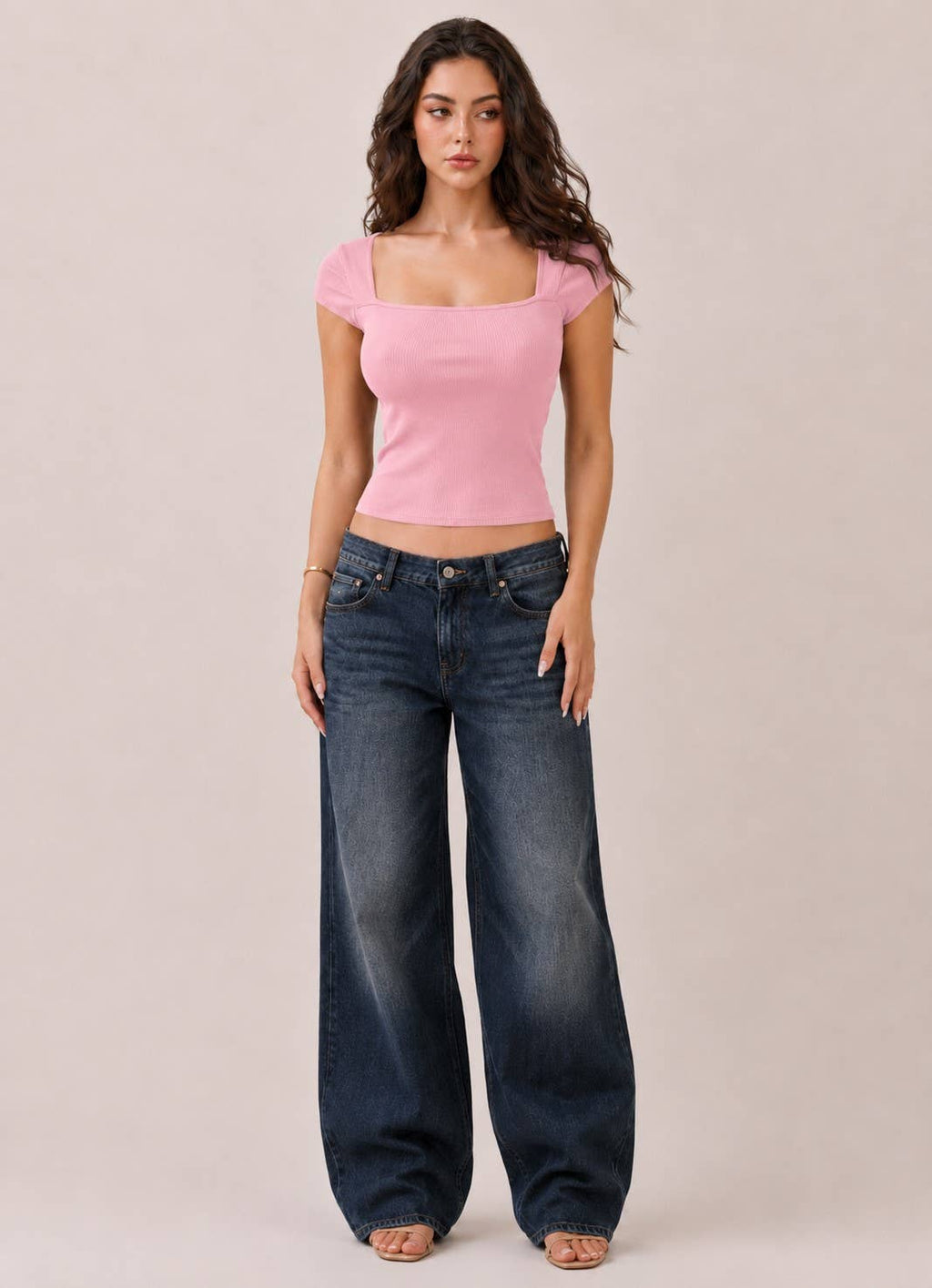 Square Neck Cap Sleeve Top - Copper & Linen