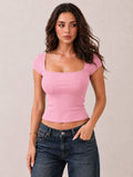 Square Neck Cap Sleeve Top - Copper & Linen
